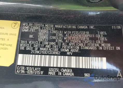 2007 Lexus Rx 350 из США, поврежденный, VIN 2T2HK31UX7C038962